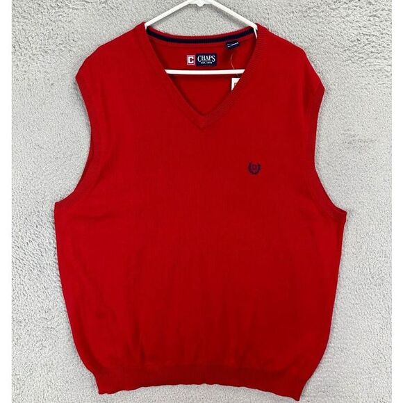 Chaps V-Neck Sweater Vest Adult Extra Large Red‎ Sleeveless 100% Cotton Mens NEW - Picture 1 of 8